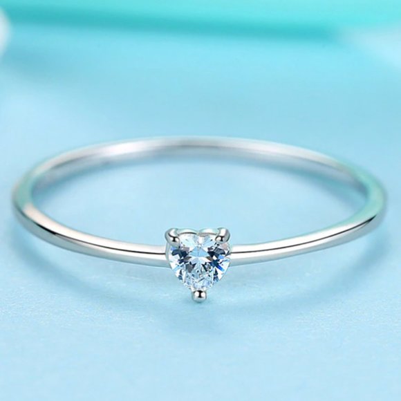 Simple Heart Solitaire Ring with Cubic Zirconia - Picture 2 of 10